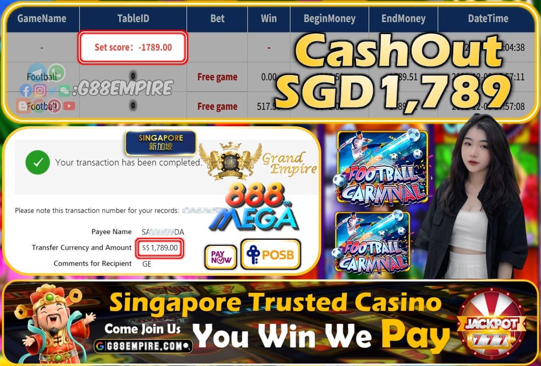 MEGA888 ~ FOOTBALL CASHOUT SGD1789!!!