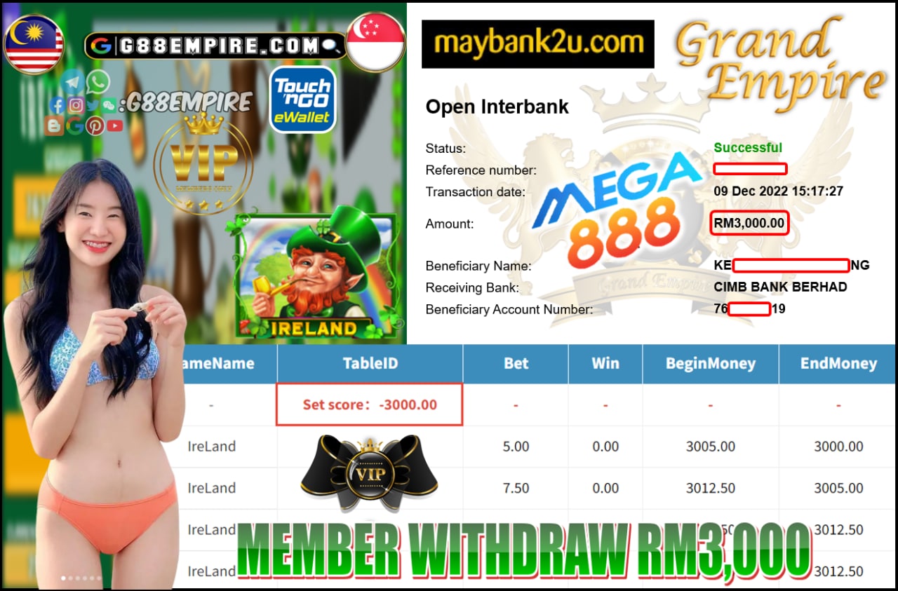 MEGA888 - IRELAND CUCI RM3,000