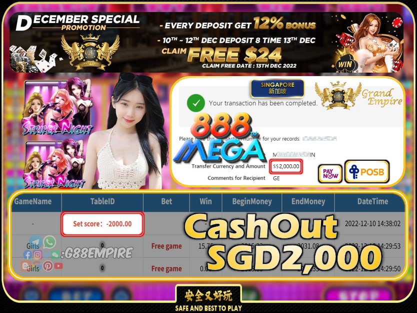 MEGA888 ~ GIRLS CASHOUT SGD2000 !!!