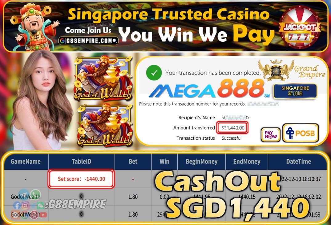 MEGA888 ~ GODOFWEALTH CASHOUT SGD1440!!!