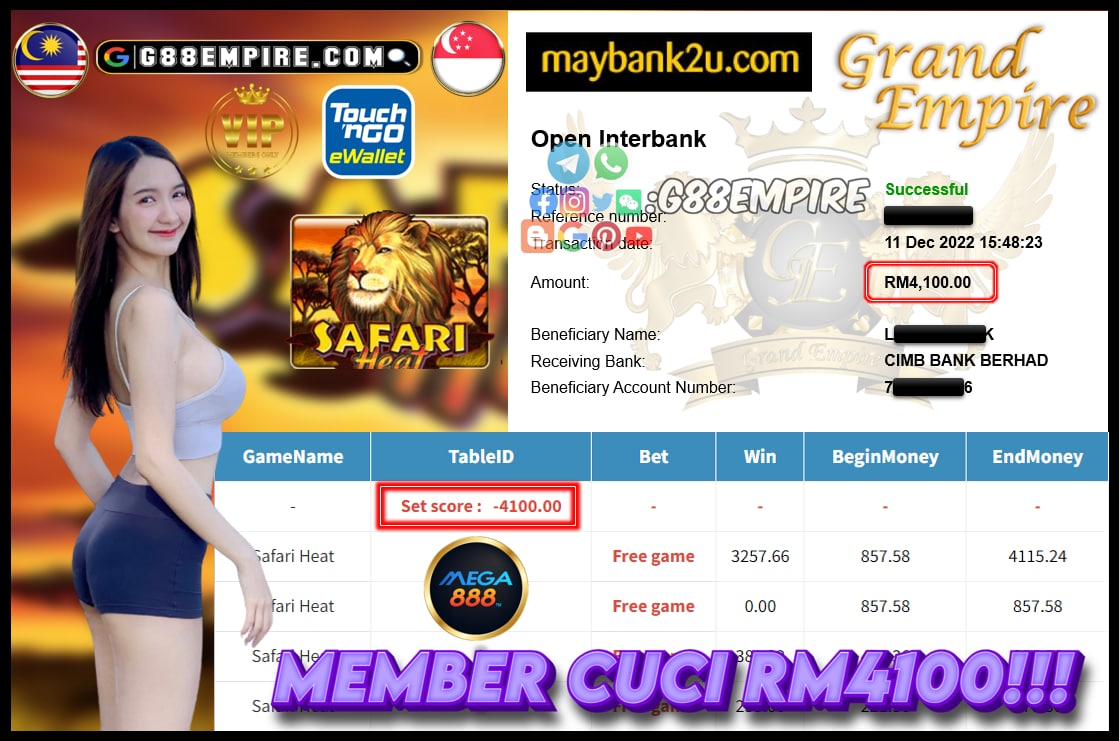 MEGA888 SAFARI HEAT CUCI RM4100!