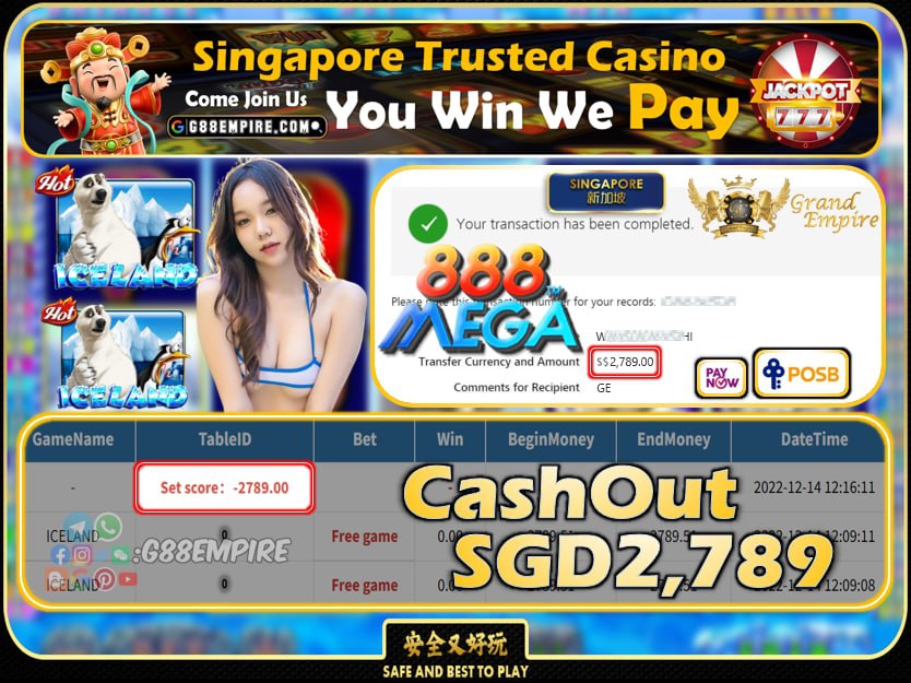 MEGA888 ~ ICELAND CASHOUT SGD2789 !!!