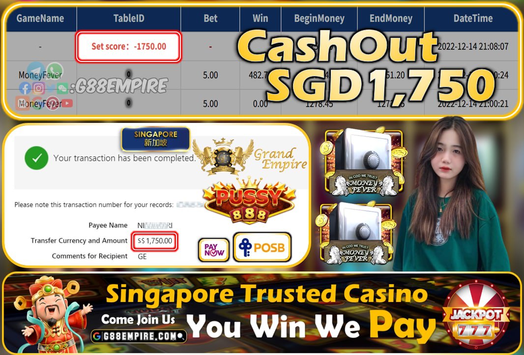 PUSSY888 ~ MONEYFEVER CASHOUT SGD1750!!!