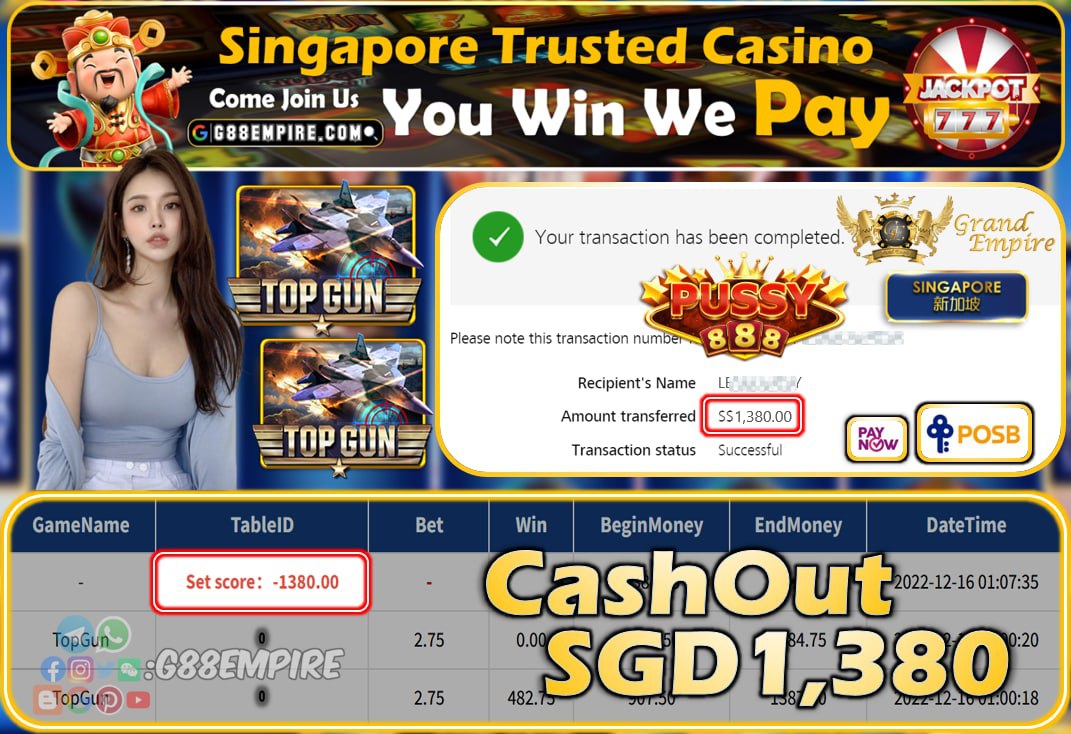 PUSSY888 ~ TOPGUN CASHOUT SGD1380!!!