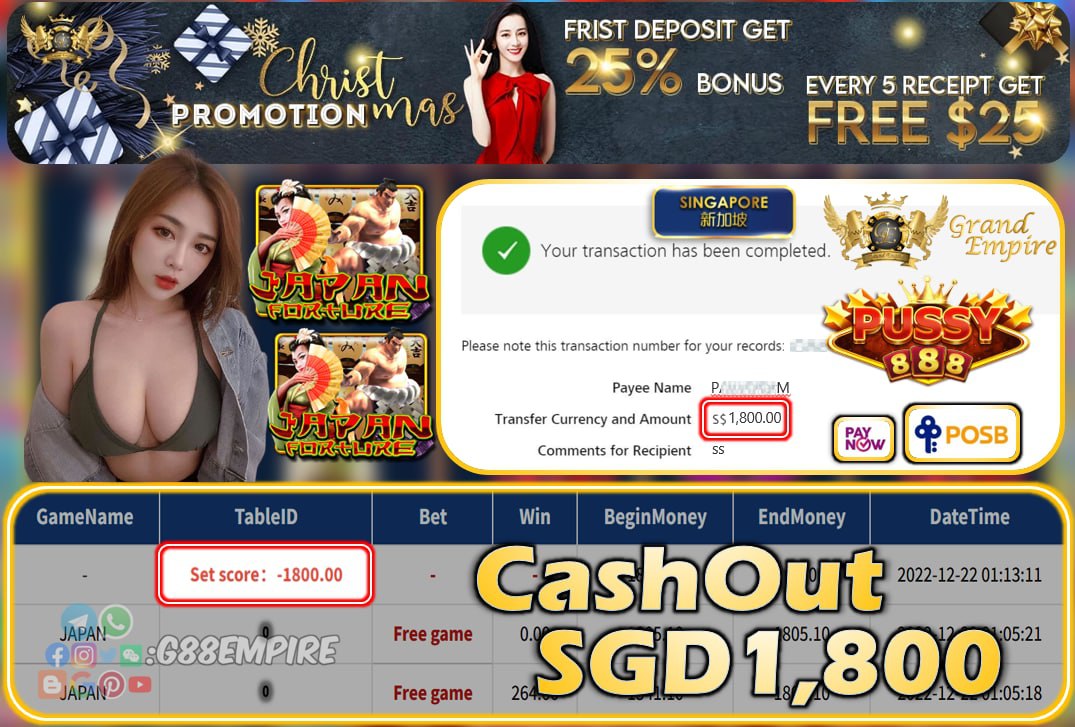 PUSSY888 ~ JAPAN CASHOUT SGD1800!!!