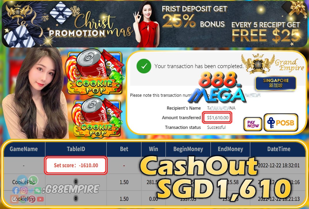 MEGA888 ~ COOKIEPOP CASHOUT SGD1610!!!