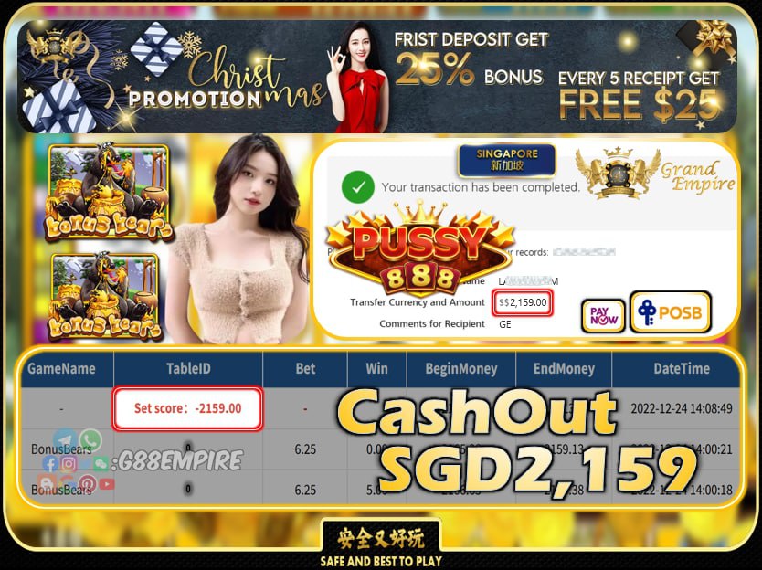 PUSSY888 ~ BONUSBEARS CASHOUT SGD2159 !!!