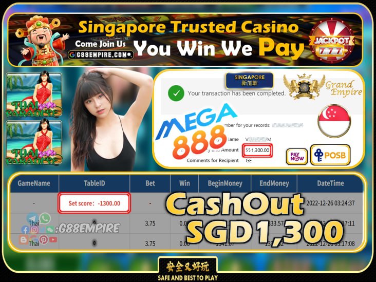 MEGA888 ~ THAI CASHOUT SGD1300!!!