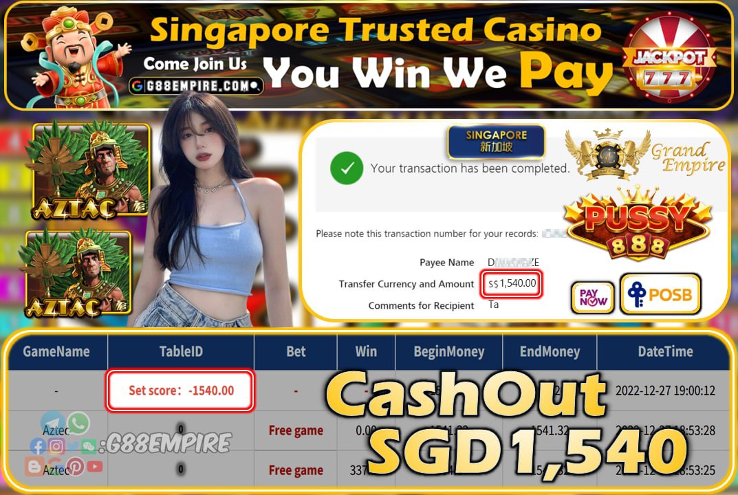 PUSSY888 ~ AZTEC CASHOUT SGD1540!!!