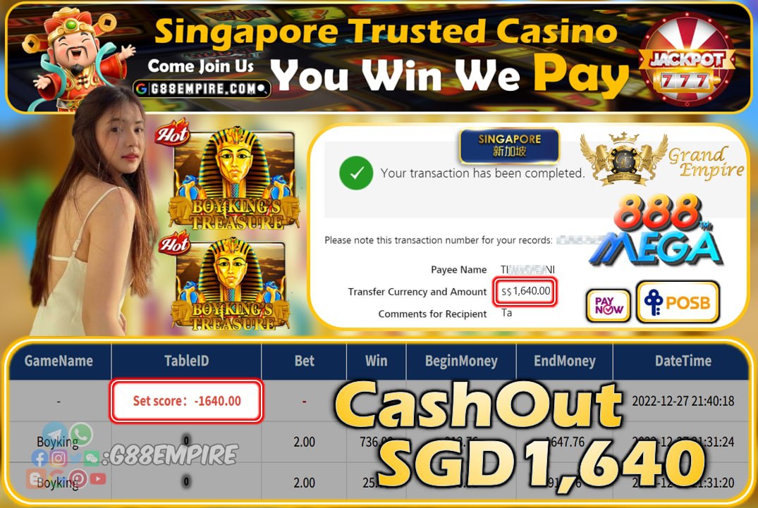 MEGA888 ~ BOYKING CASHOUT SGD1640!!!