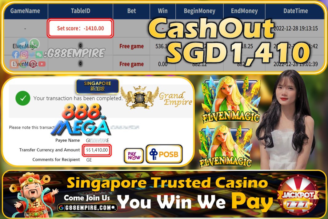 MEGA888 ~ ELVENMAGIC CASHOUT SGD1410!!!