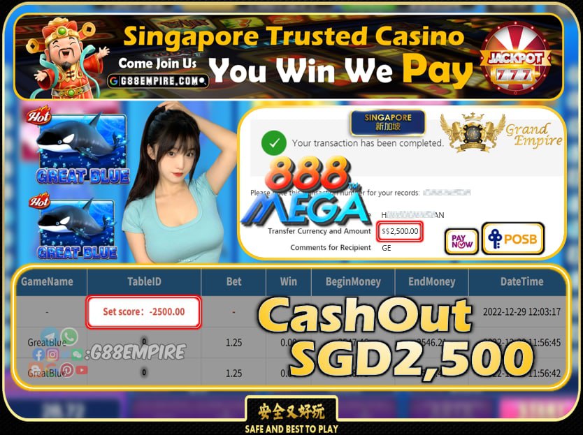 MEGA888 ~ GREATBLUE CASHOUT SGD2500 !!!