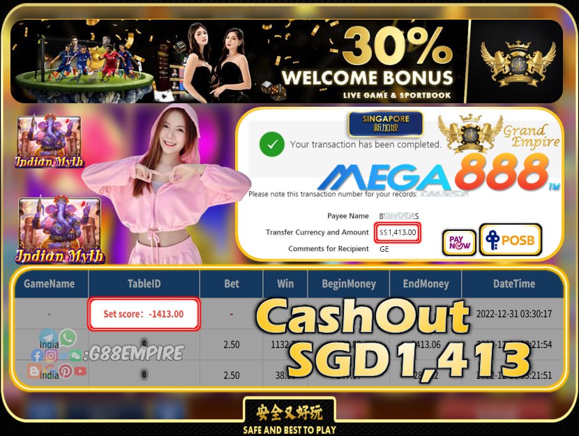 MEGA888 ~ INDIAN CASHOUT SGD1413!!!