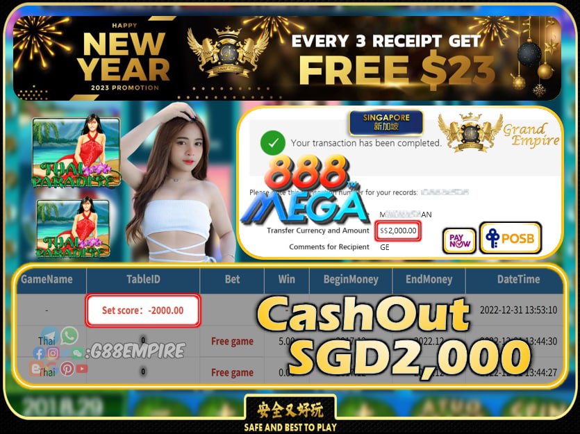 MEGA888 ~ THAI CASHOUT SGD2000 !!!