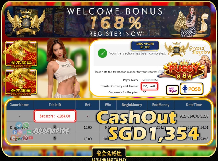 MEGA888 ~ DRAGON GOLD CASHOUT SGD1354 !!!