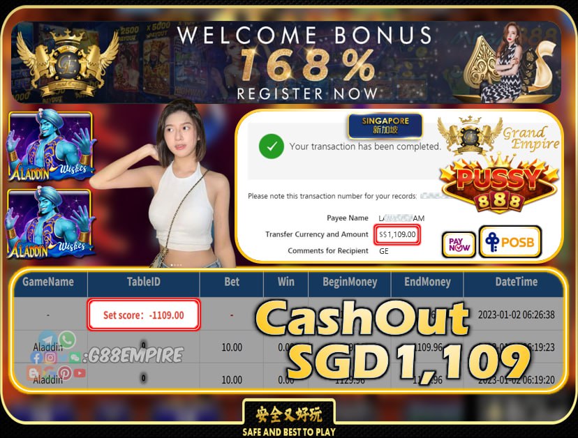 PUSSY888 ~ ALADDIN CASHOUT SGD1109 !!!