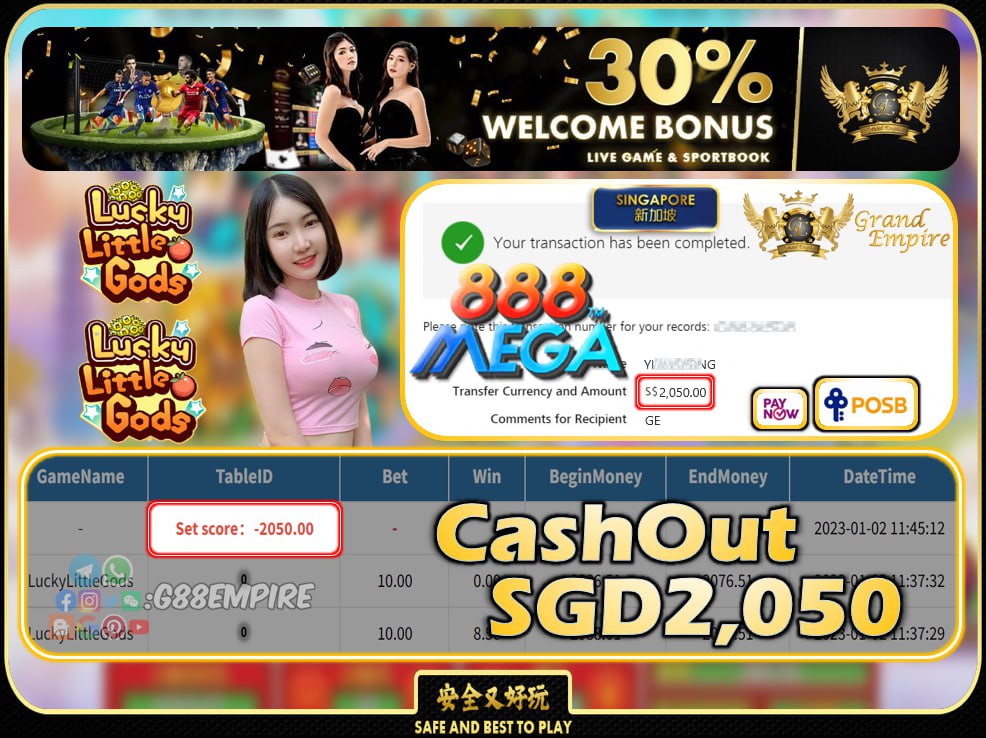 MEGA888 ~ LUCKYLITTLEGODS CASHOUT SGD2050 !!!