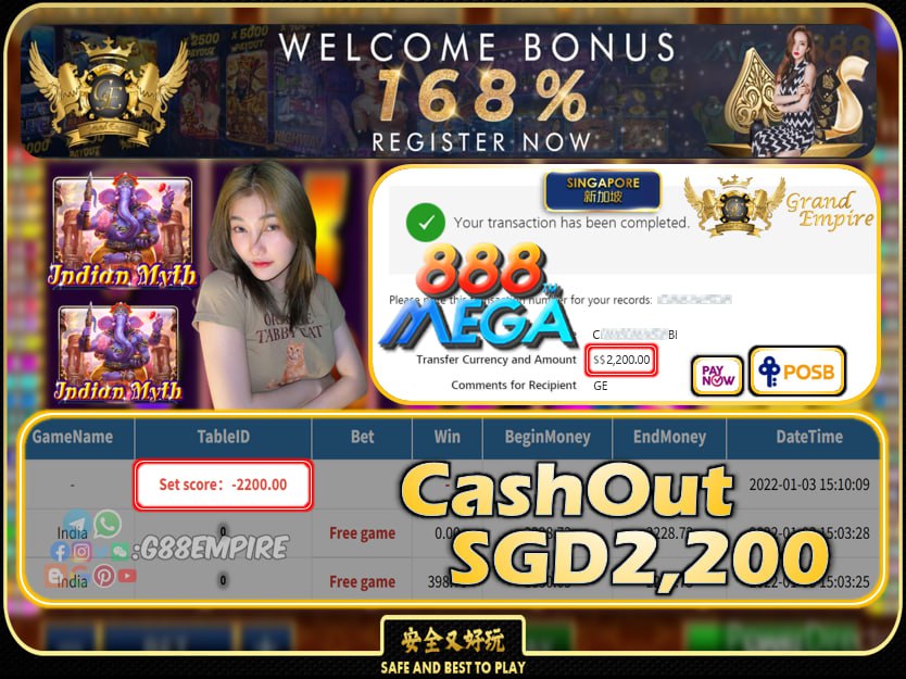 MEGA888 ~ INDIA CASHOUT SGD2200 !!!