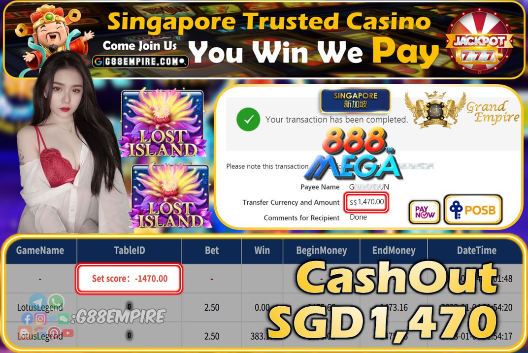 MEGA888 ~ LOTUSLEGEND CASHOUT SGD1470!!!