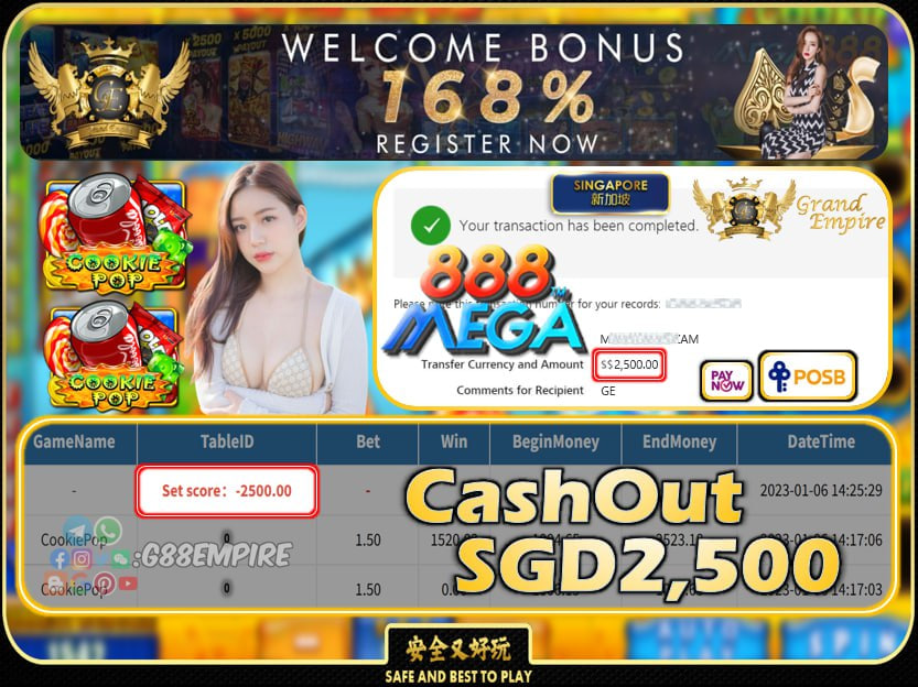 MEGA888 ~ COOKIEPOP CASHOUT SGD2500 !!!