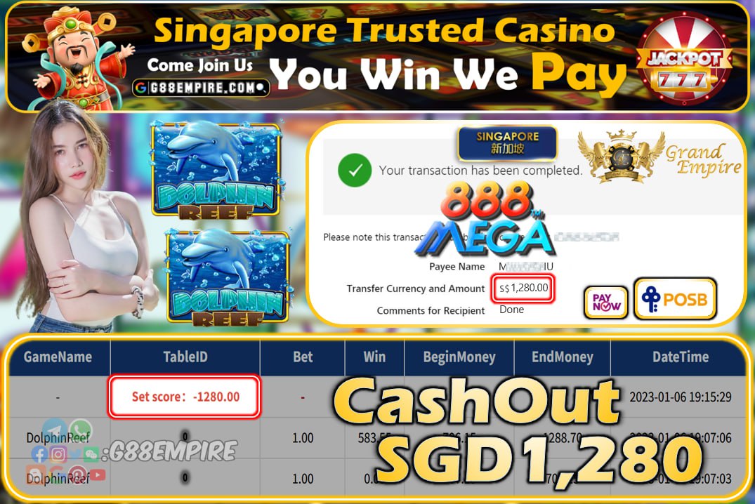 MEGA888 ~ DOLPHINREEF CASHOUT SGD1280!!!