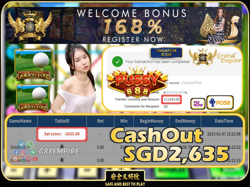 PUSSY888 ~ GOLDENTOUR CASHOUT SGD2635 !!!