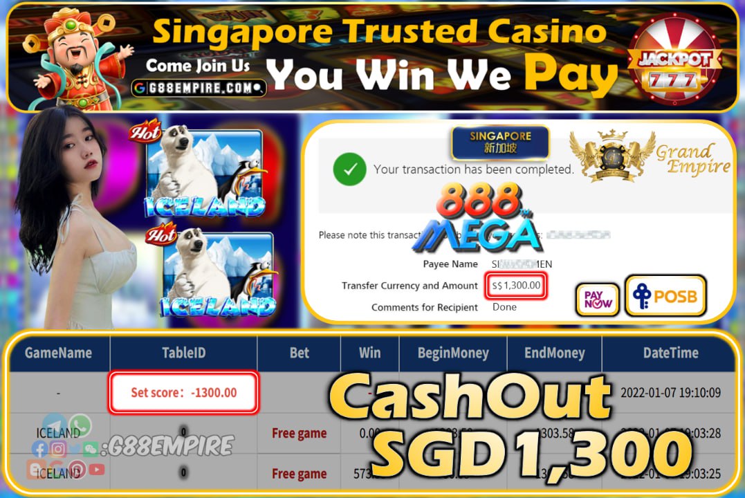 MEGA888 ~ ICELAND CASHOUT SGD1300!!!