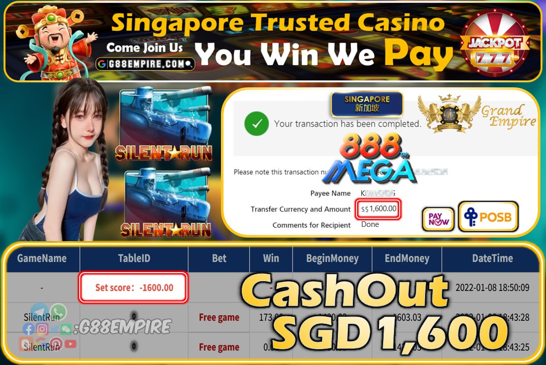 MEGA888 ~ SILENTRUN CASHOUT SGD1600!!!