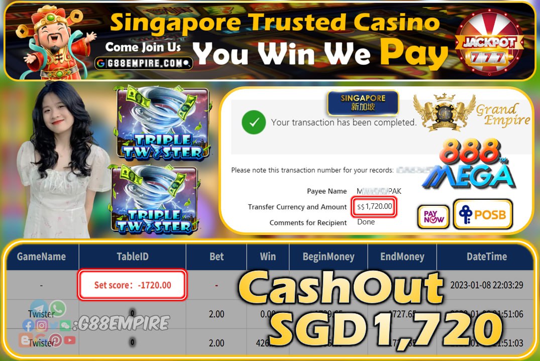 MEGA888 ~ TWISTER CASHOUT SGD1720!!!