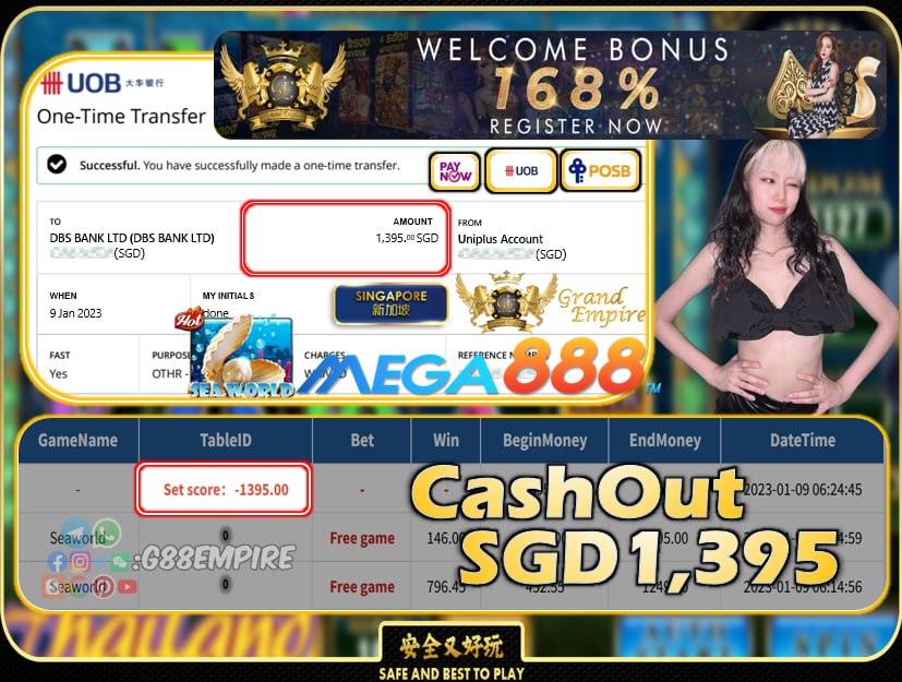 MEGA888 ~ SEAWORLD CASHOUT SGD1395!!!