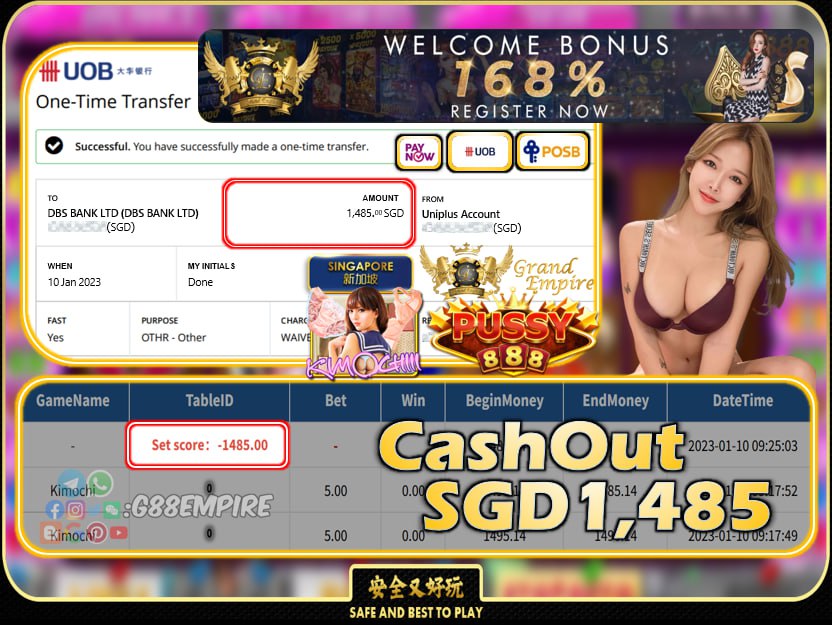 PUSSY888  ~ KIMOCHI CASHOUT SGD1485!!!