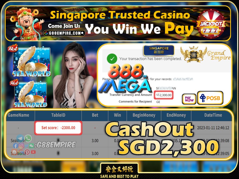 MEGA888 ~ SEAWORLD CASHOUT SGD2300 !!!