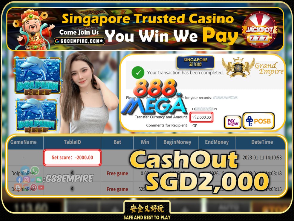 MEGA888 ~ DOLPHINREEF CASHOUT SGD2000 !!!