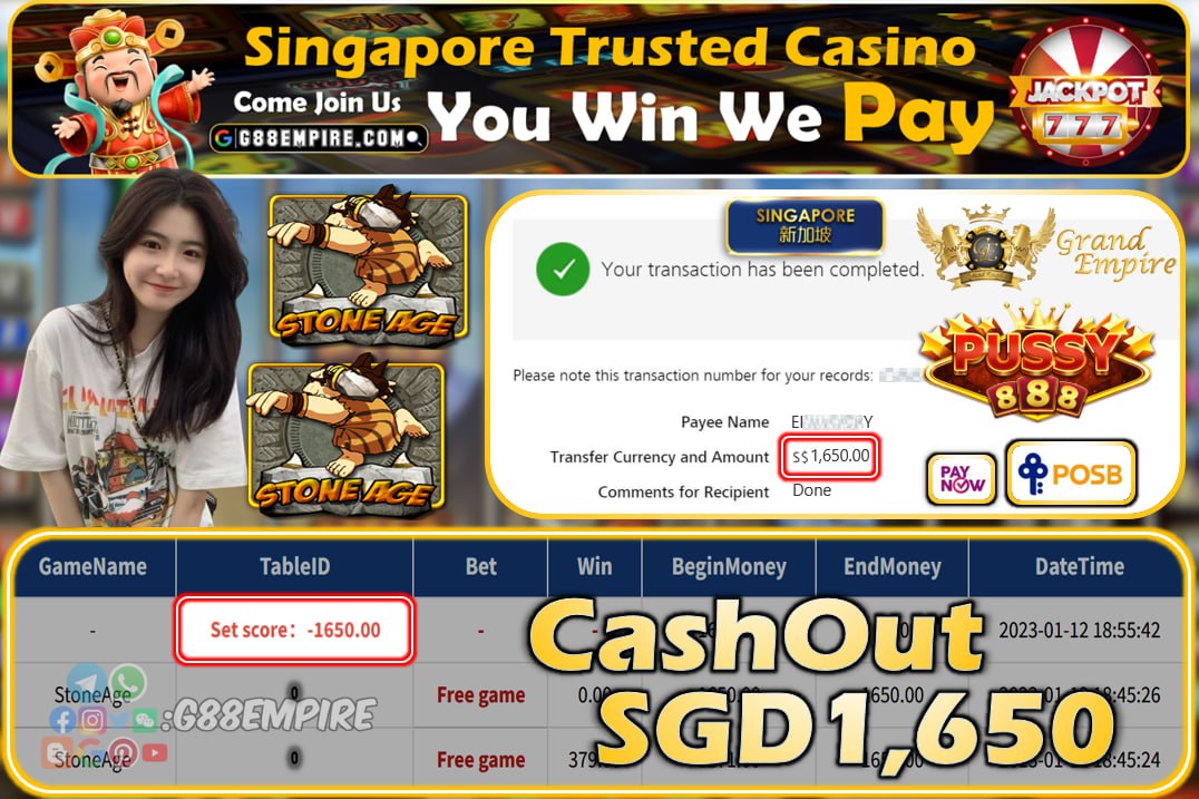 PUSSY888 ~ STONEAGE CASHOUT SGD1650!!!