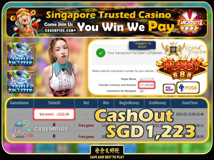 PUSSY888 ~ TWISTER CASHOUT SGD1223!!!