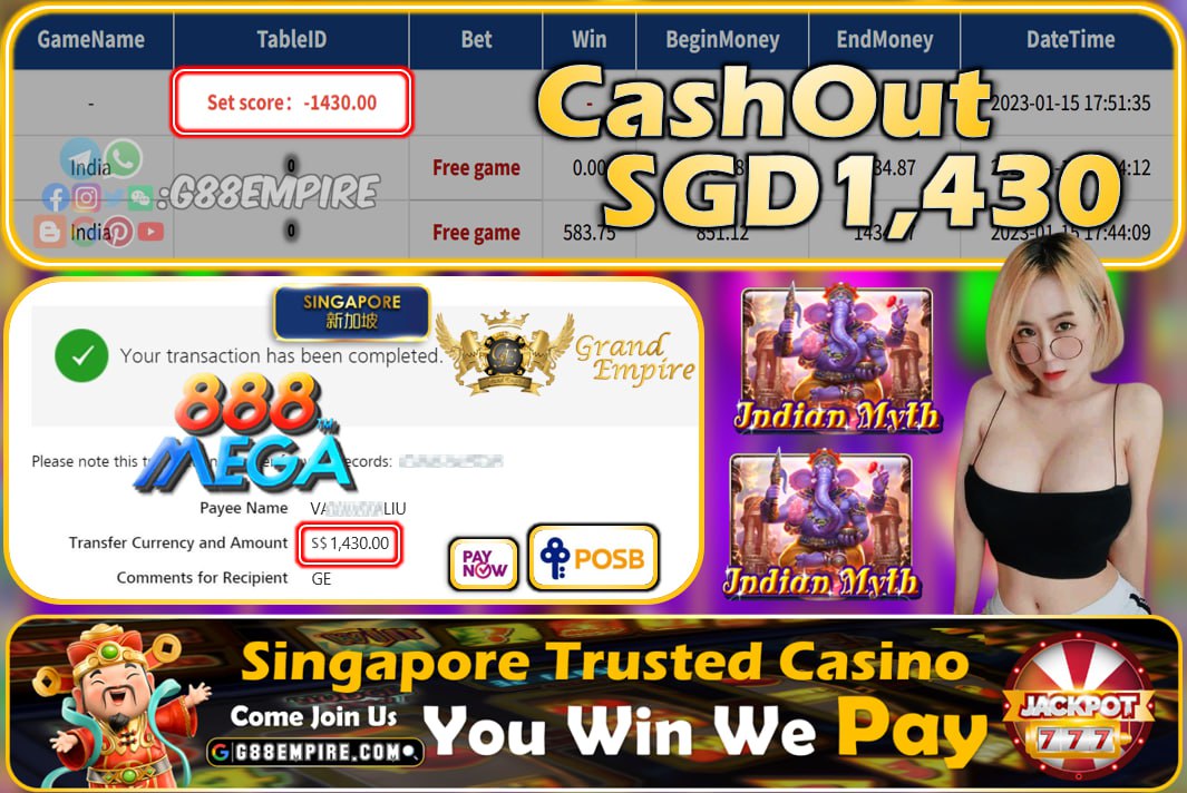 MEGA888 ~ INDIA CASHOUT SGD1430!!!