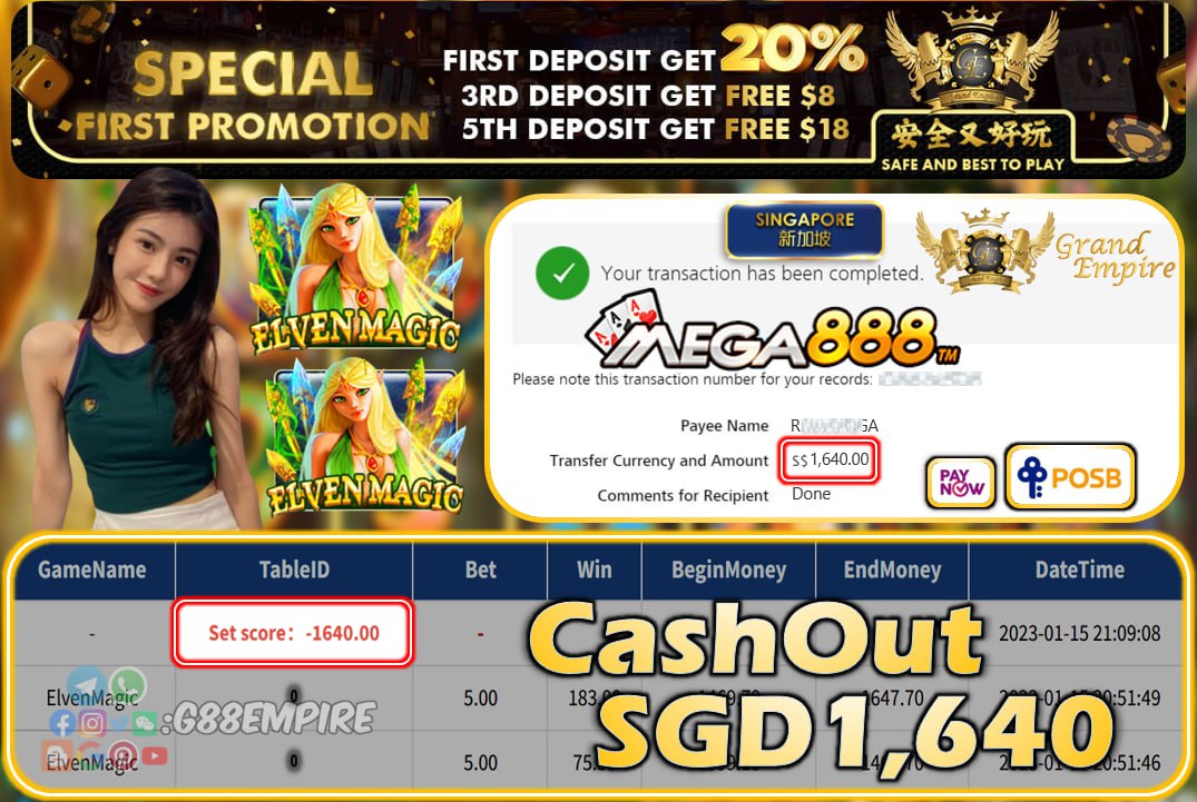 MEGA888 ~ ELVENMAGIC CASHOUT SGD1640!!!