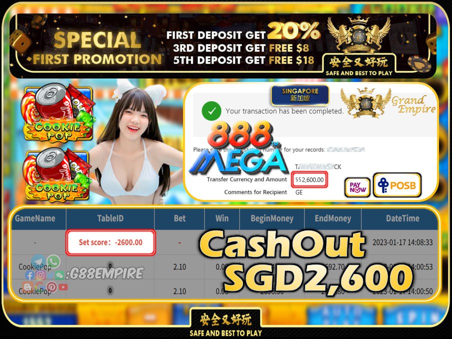 MEGA888 ~ COOKIEPOP CASHOUT SGD2600 !!!