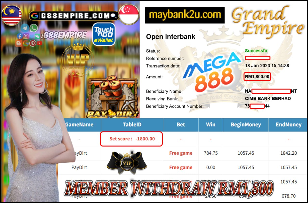 MEGA888 - PAYDIRT CUCI RM1,800 !!!!