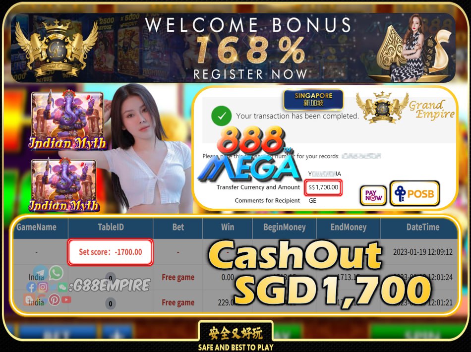 MEGA888  ~ INDIA CASHOUT SGD1700 !!!