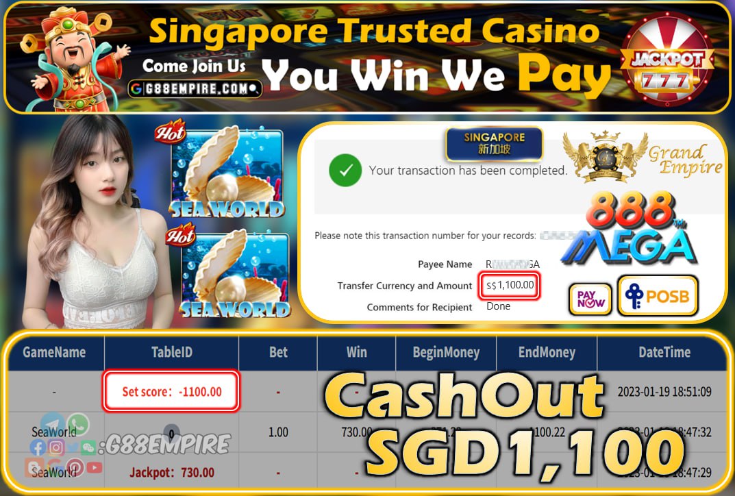 MEGA888 ~ SEAWORLD CASHOUT SGD1100!!!