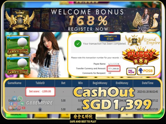 PUSSY888 ~ GOLDENTOUR CASHOUT SGD1399!!!