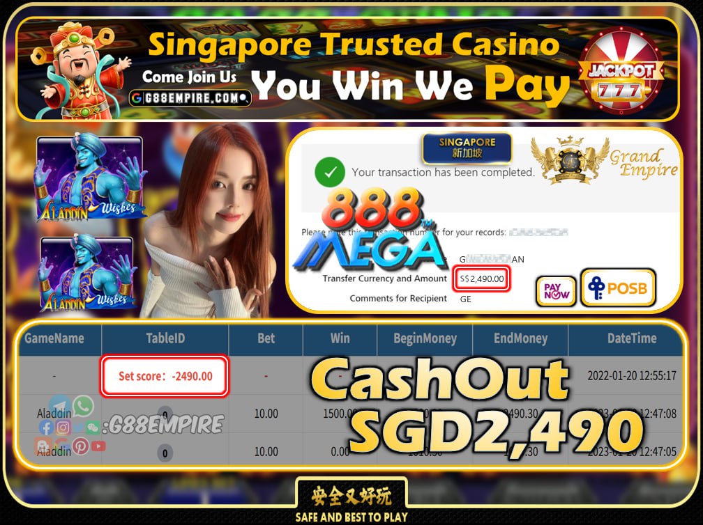 MEGA888 ~ ALADDIN CASHOUT SGD2490 !!!