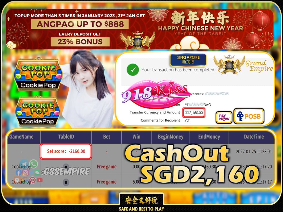 918KISS ~ COOKIEPOP CASHOUT SGD2160 !!!