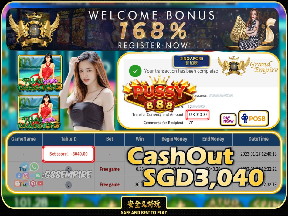 PUSSY888 ~ THAI CASHOUT SGD3040 !!!