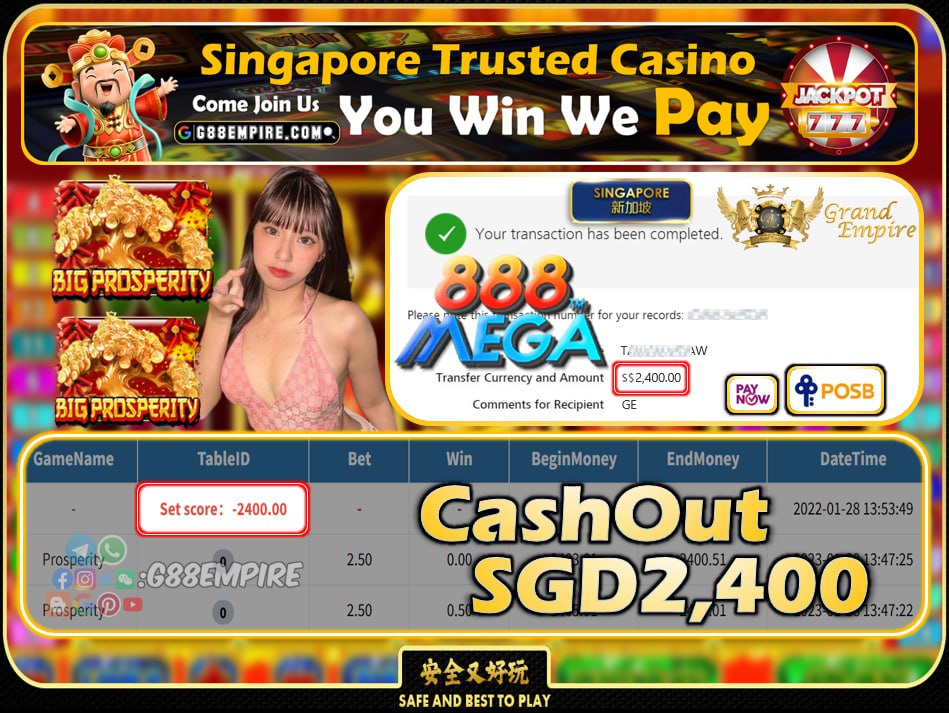 MEGA888 ~ PROSPERITY CASHOUT SGD2400 !!!