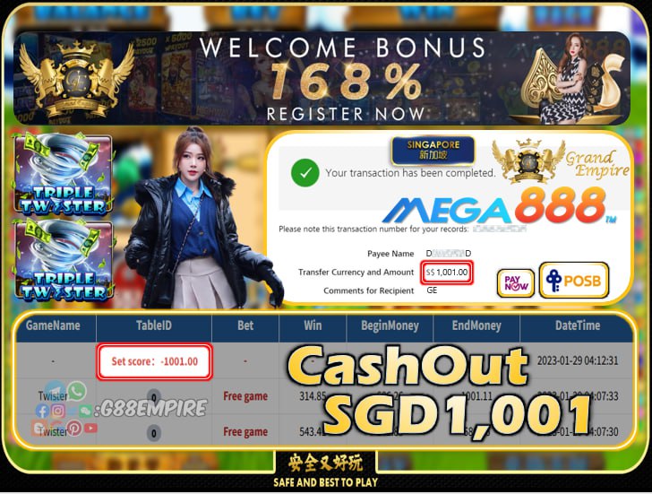 MEGA888 ~ TWISTER CASHOUT SGD1001!!!