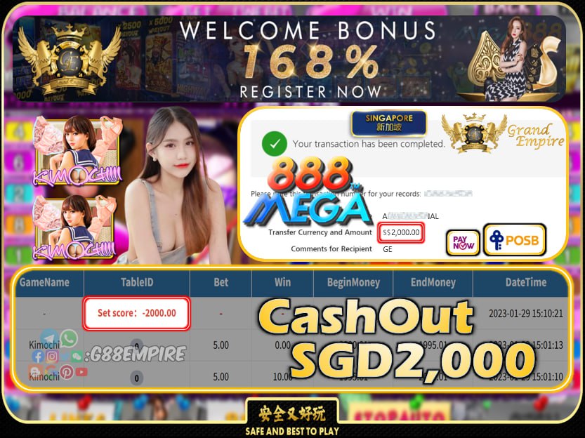 MEGA888 ~ KIMOCHI CASHOUT SGD2000 !!!