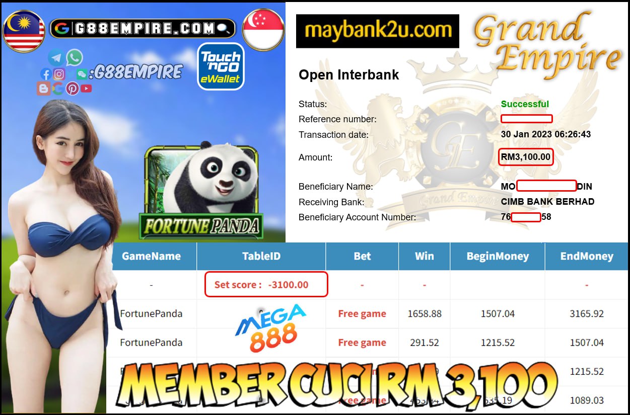 MEGA888 FORTUNEPANDA CUCI RM3,100