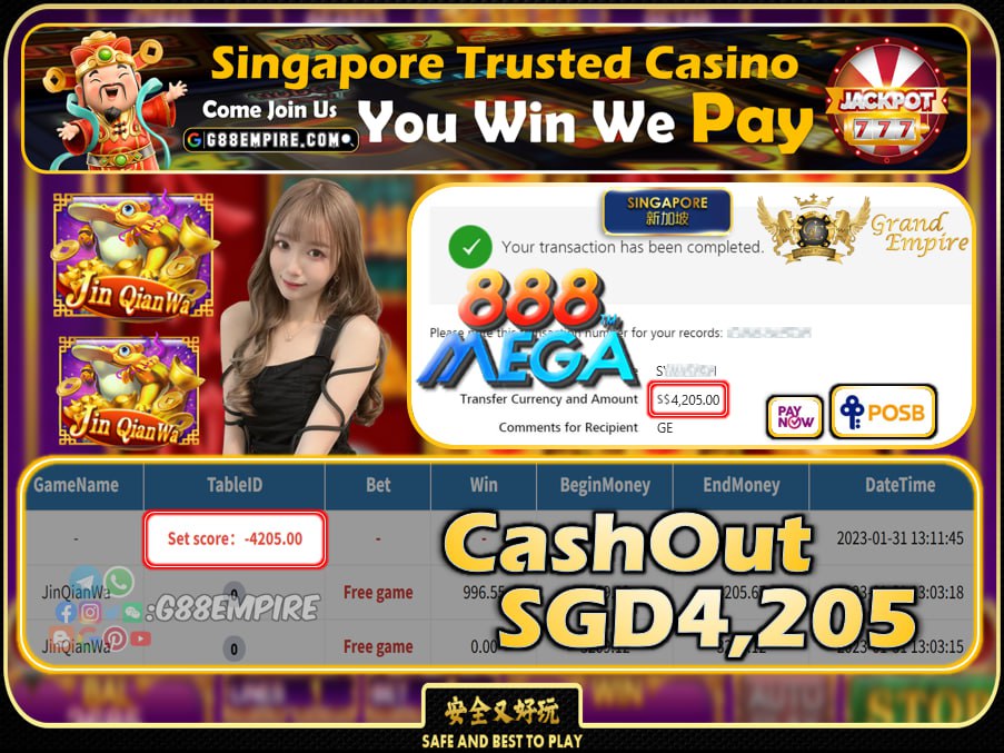 MEGA888 ~ JINQIANWA CASHOUT SGD4205 !!!